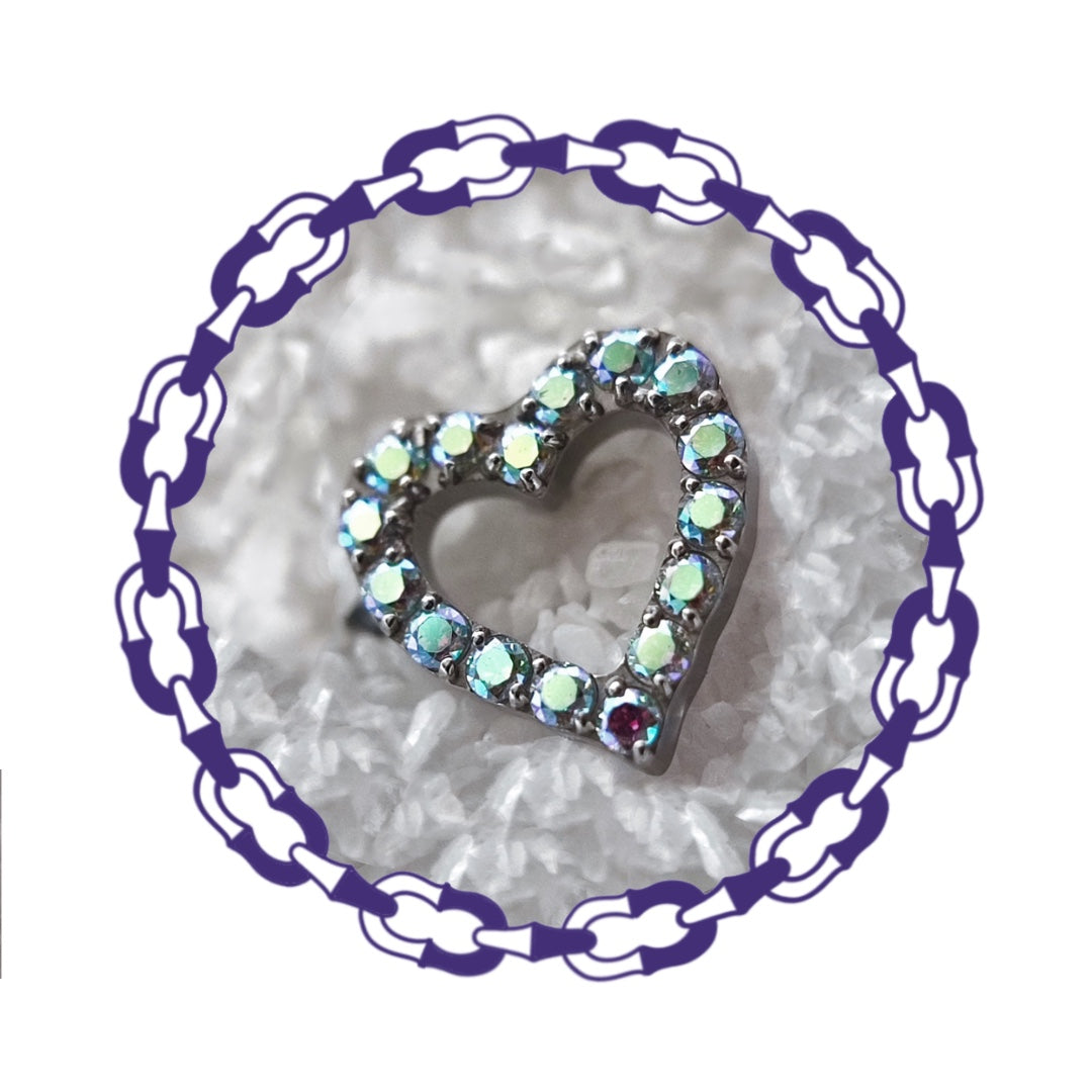 Labret Corazón Calado Cristales Tornasol