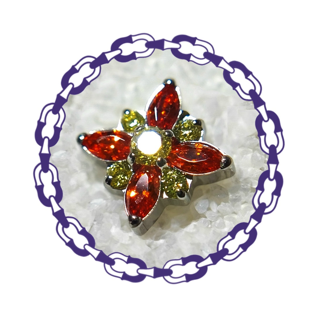 Labret Cluster Cuatro Marquesas y Cristales Rojo y Amarillo