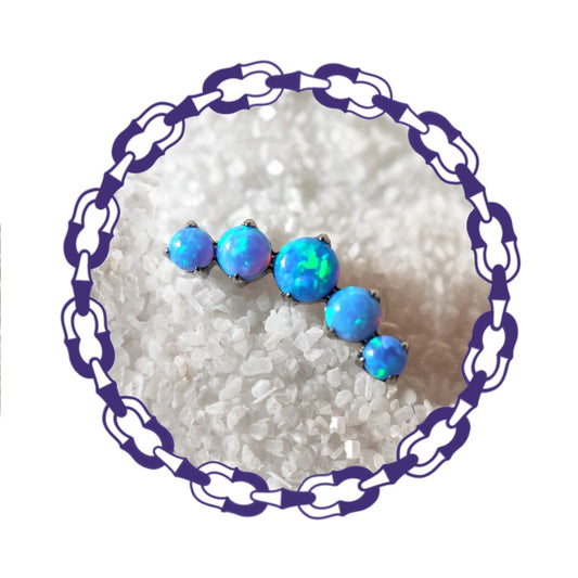Labret Cinco Opalos Engastados Azules