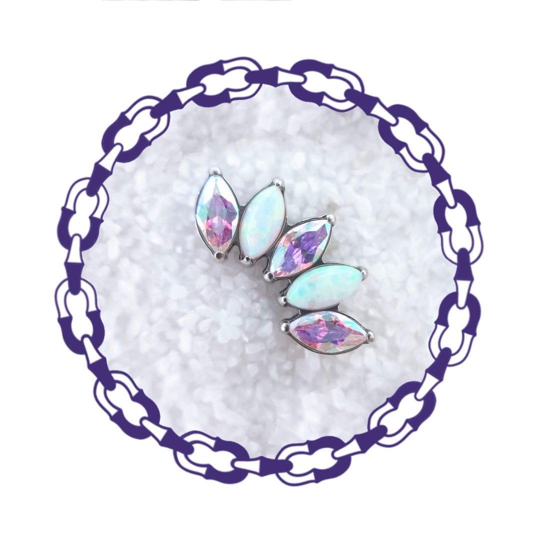 Labret Cinco Marquesas Cristal Tornasol y Opalo Blanco