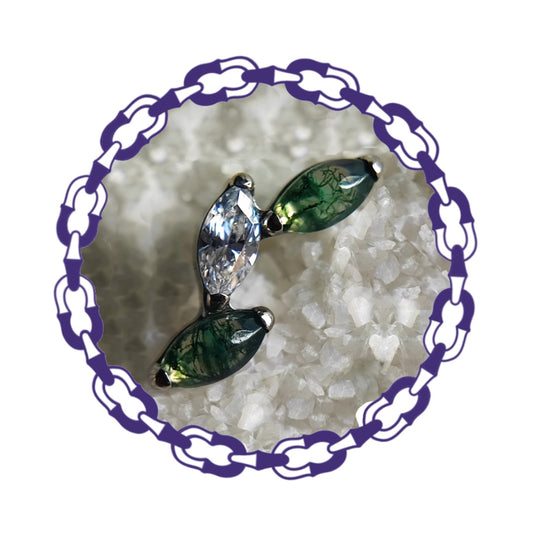 Labret Rama Tres Marquesas Cristal y Agata Musgosa