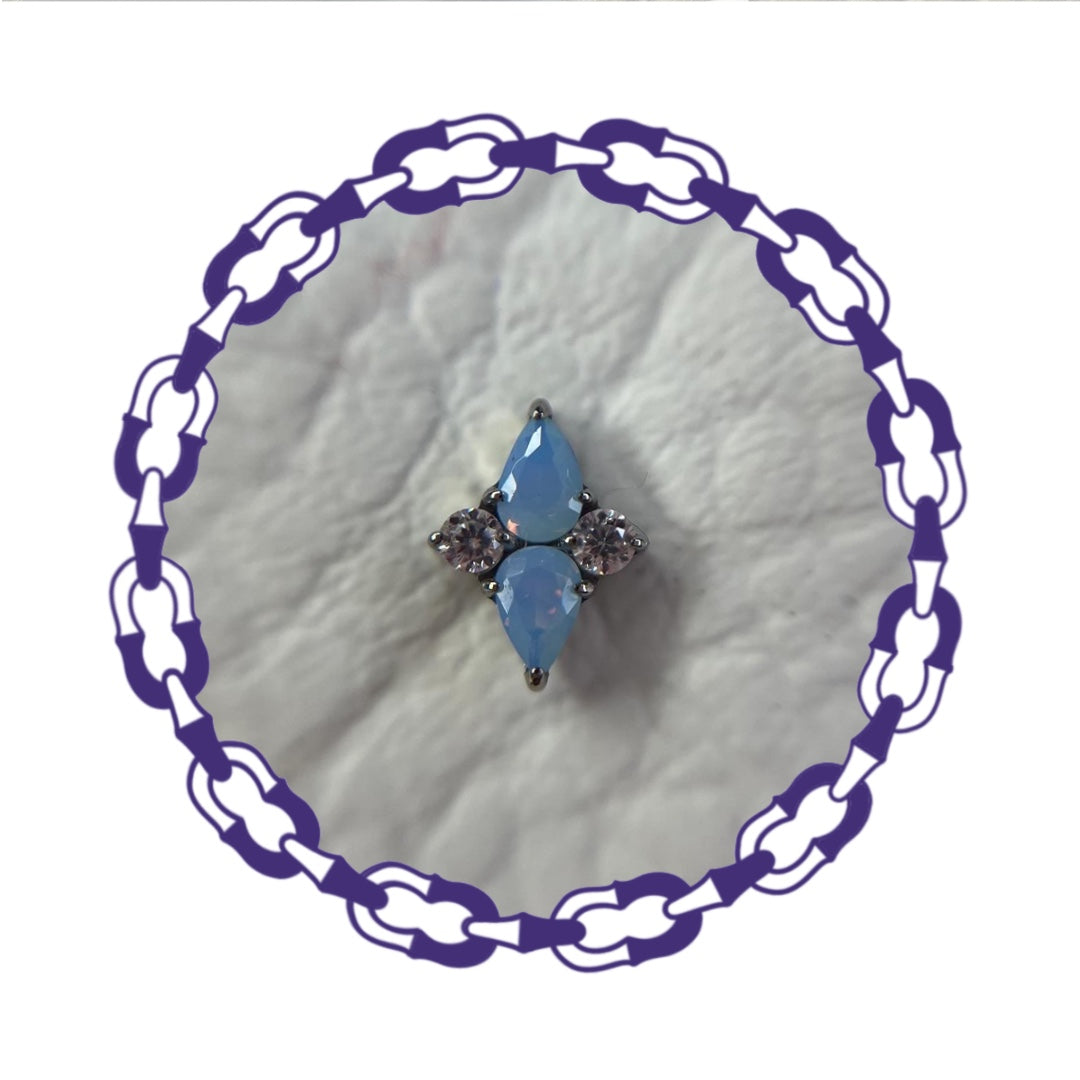 Labret Cluster Dos Gotas de Opalo y Cristales Blancos